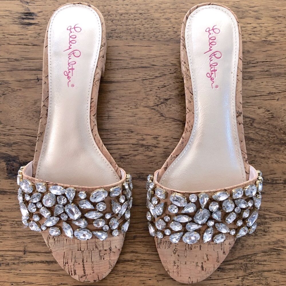 Lilly Pulitzer Women's Tan and Silver Rhinestone Embellished Sandals